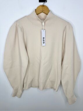 525 AMERICA NWT Cream Mock Neck Balloon Sleeve Sweater